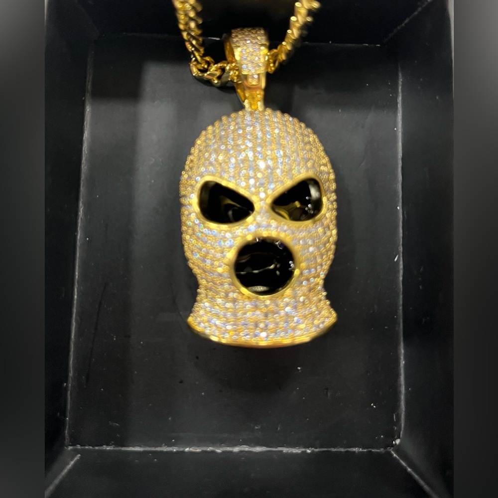 Gold Pavé Ski Mask Pendant - Men’s Fashion Jewelry